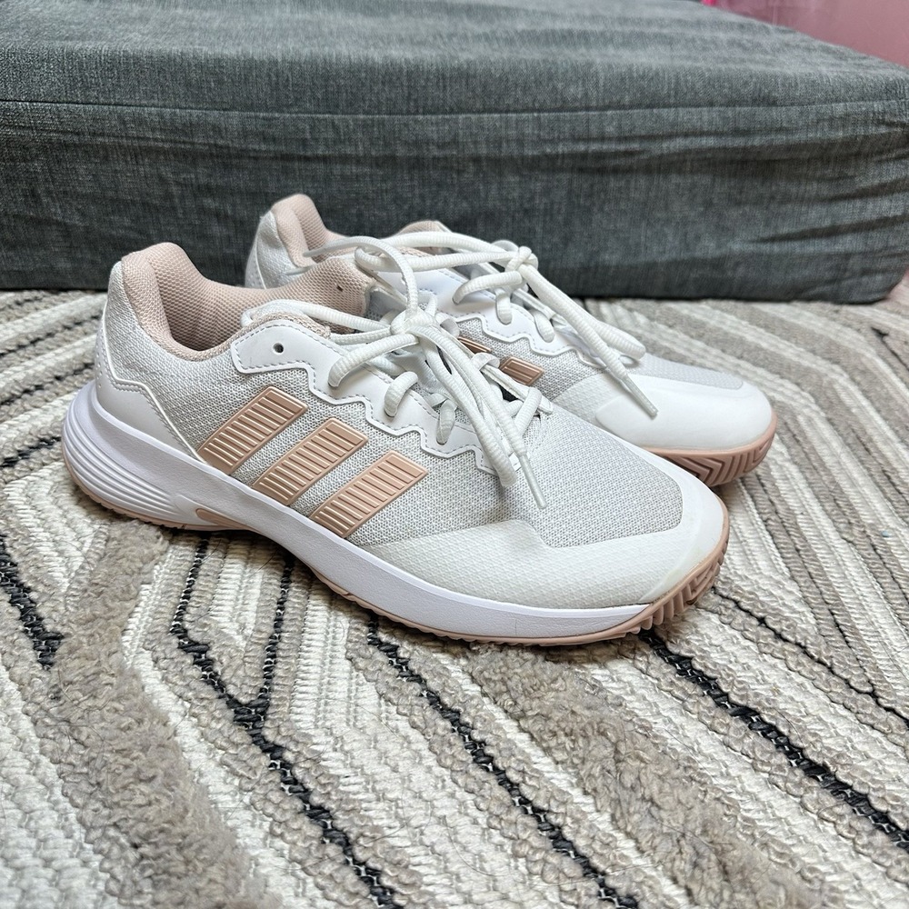 Adidas GameCourt 2 W Sneakers Womens 7.5 White Pink Mesh Athletic Pickleball